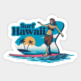 Surf Hawaii // Vintage Hawaiian Hula Dancer on a Surfboard Sticker